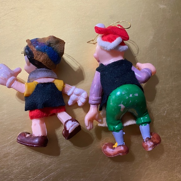 WALT DISNEY VINTAGE PINOCCHIO & GEPPETTO CHRISTMAS ORNAMENTS WITH FELT CLOTHES - Picture 3 of 11
